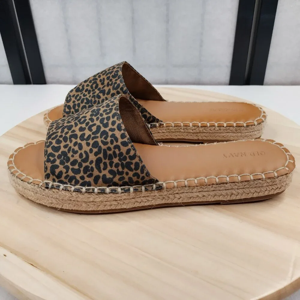 Old Navy Faux Suede Espadrille Tan & Black Sandals Women US 9
